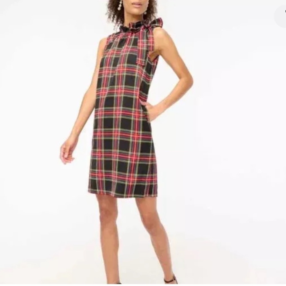 Women’s Holiday Tartan Plaid Dress with Neck Bow
